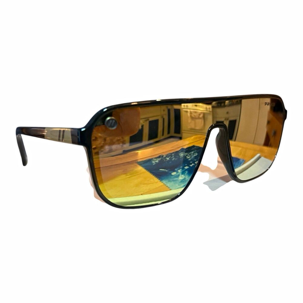 PRIME Shield Sunglasses Polarized Mirrored Lightweight Black/Gold Plastic